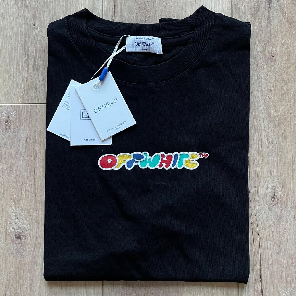 Large Off-White Men's Black Cotton T-Shirt Short Sleeve